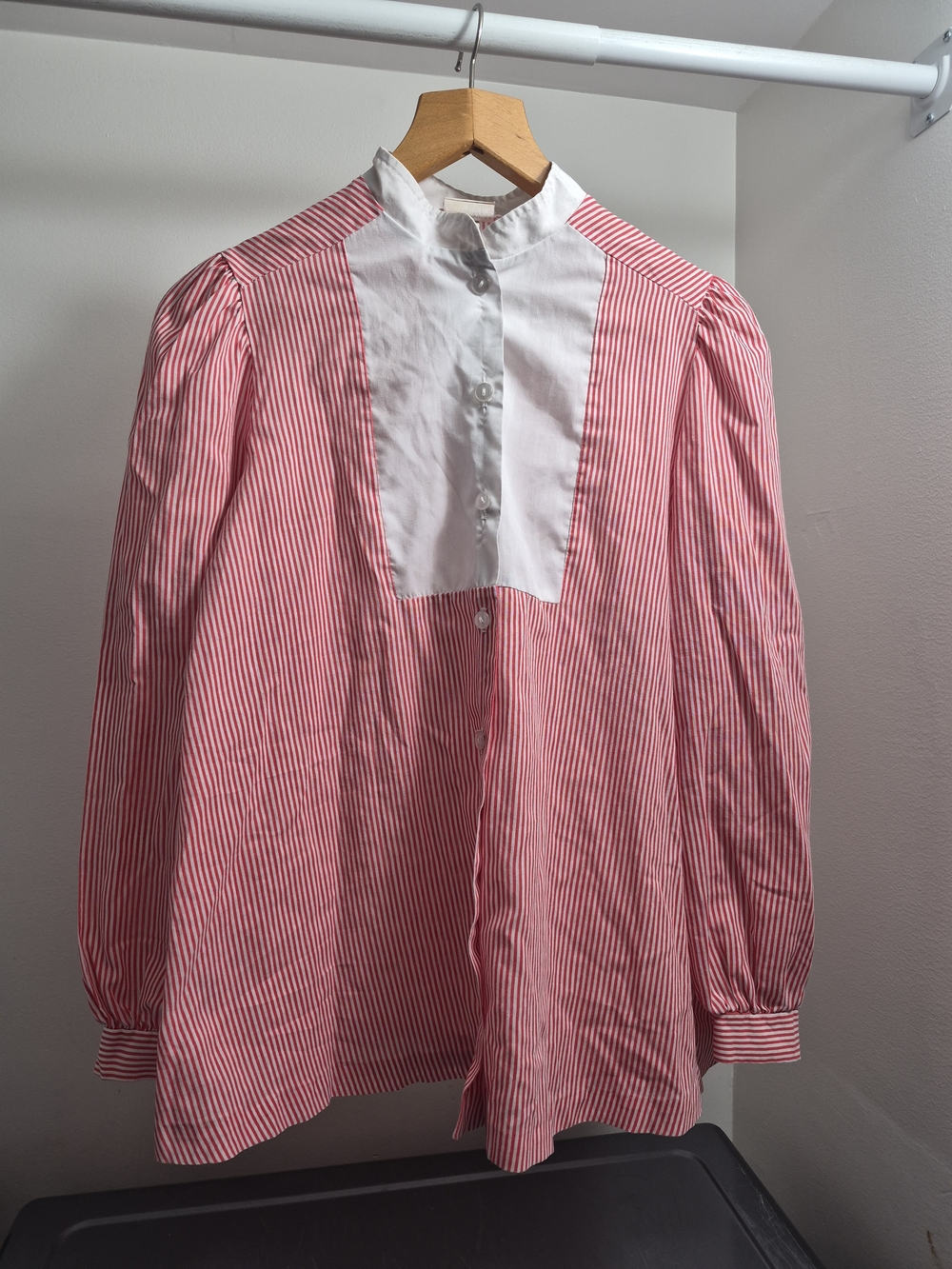 Vintage Red & White Striped Button-Front Shirt with Union Tag Made In Canada